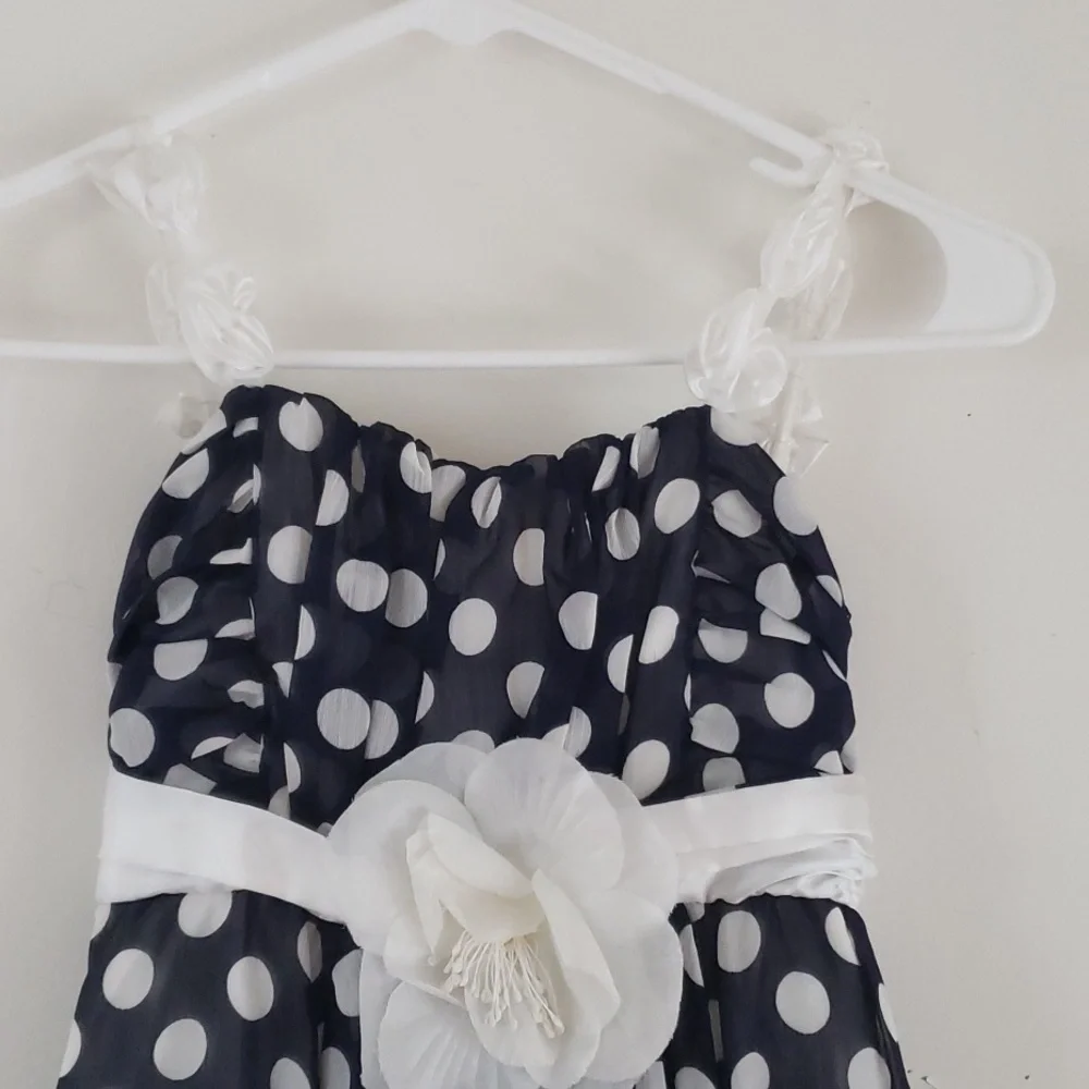 Sugar Plum Girls Polka Dot White Flower Strap Kids Dress Size 8